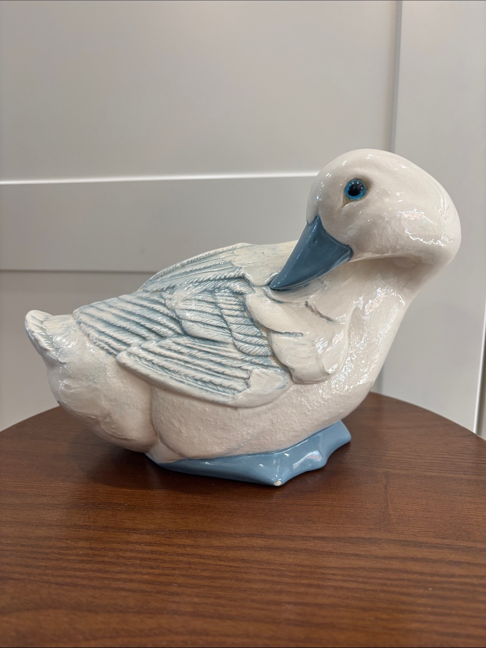 Ceramic Duck Figurine in White and Light Blue